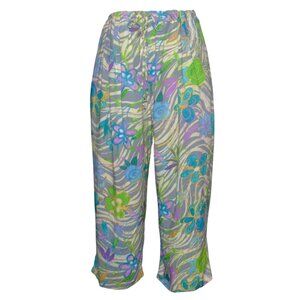 Vintage Jams World Rayon Cropped Pants Floral Print Peace Flower Gray XL